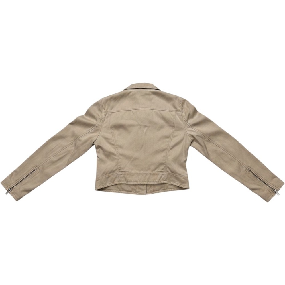 Abercrombie/Fitch Tan Twill Moto Jacket Womens XS Cropped Biker Streetwear Fall - Picture 4 of 6